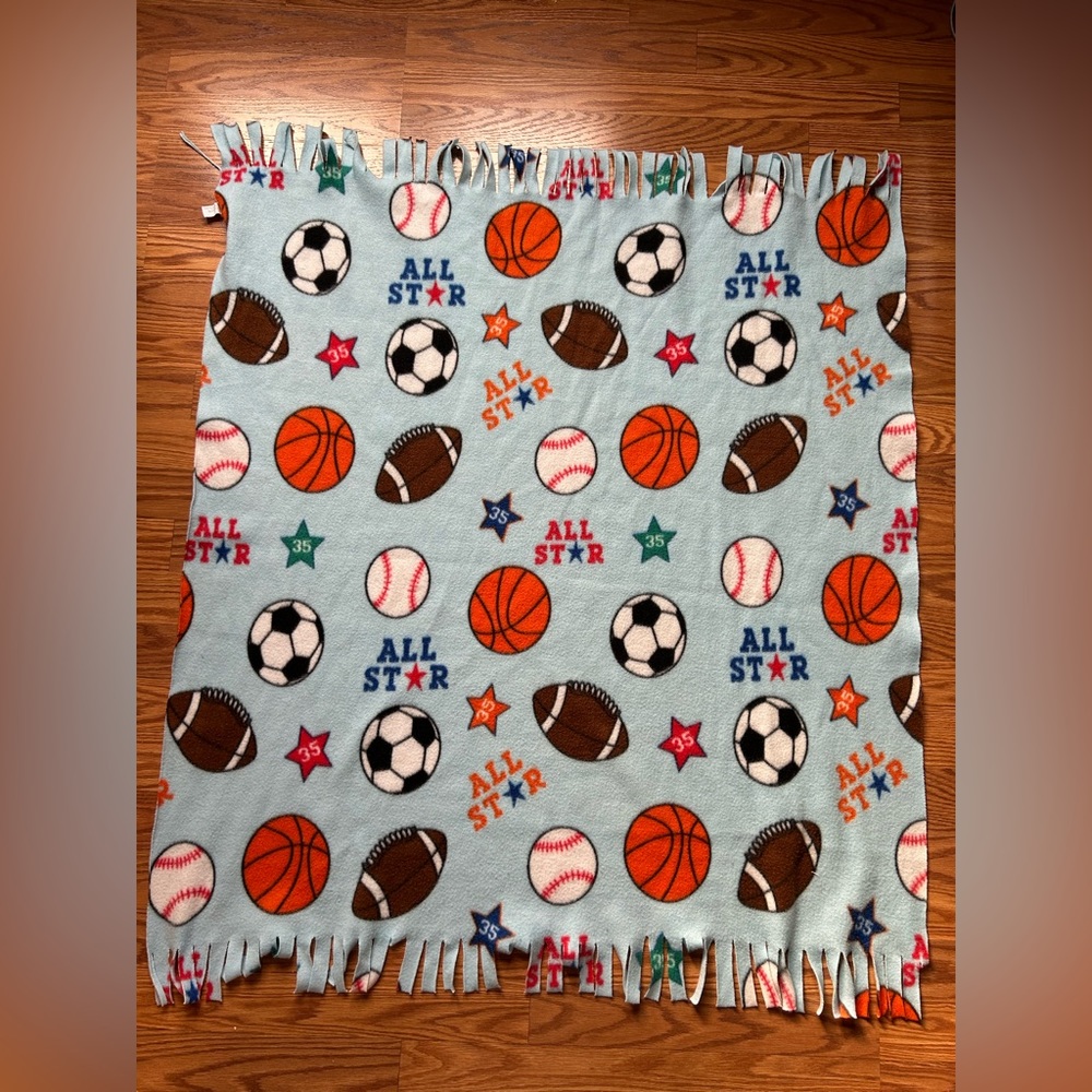 Retro Baby boy (or girl) sports blanket; football, baseball, basketball, soccer